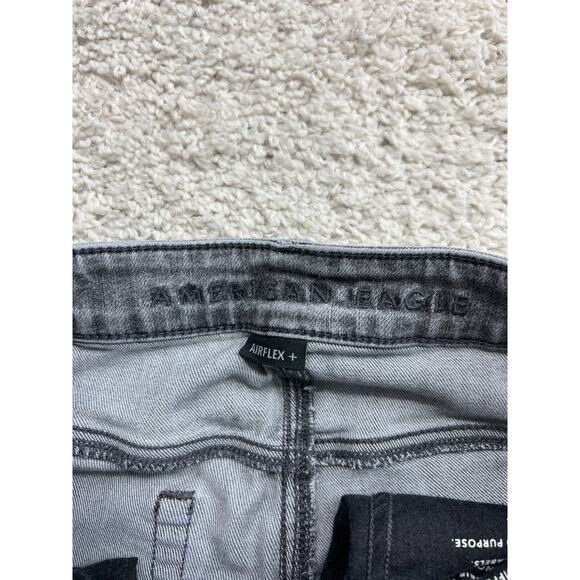 American Eagle Gray Skinny Jeans Mens 28x32 Denim Stretch Distressed Holes - Picture 6 of 12